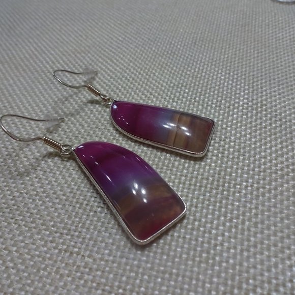 Gorgeous "PINK BOTSWANA AGATE" Handmade Sterling Dangle Earrings 212B - Picture 1 of 3
